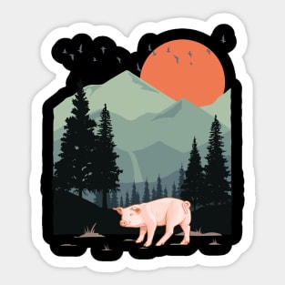 Adventure Wild Flying Bird Pine Tree Pig Animal Mountain Sticker